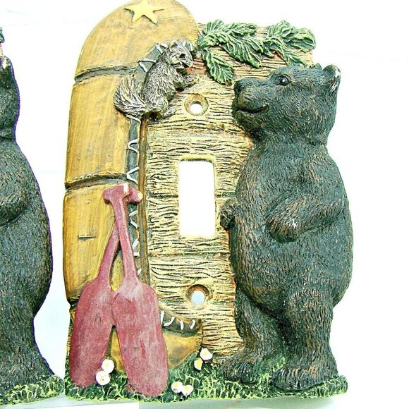 2 Resin Black Bear Canoe Single Light Switch Cover - Picture 3 of 7
